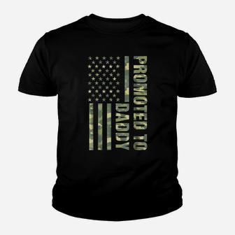 Mens Promoted To Daddy American Flag Camo Fathers Day Tee Youth T-shirt | Crazezy