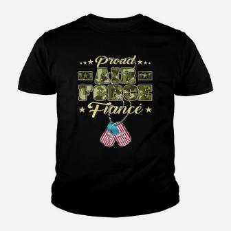 Mens Proud Air Force Fiance - Camo Us Flag Dog Tag Military Lover Youth T-shirt | Crazezy
