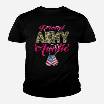 Mens Proud Army Auntie Camo Us Flag Dog Tag Military Family Gift Youth T-shirt | Crazezy CA