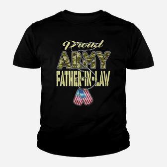 Mens Proud Army Father-In-Law Us Flag Dog Tag Military Dad Gift Youth T-shirt | Crazezy AU