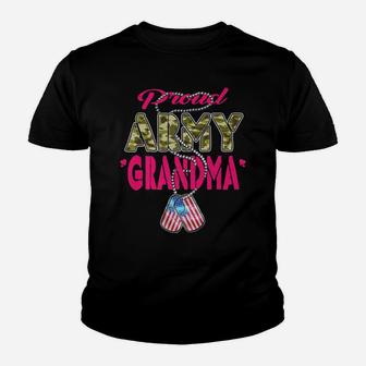 Mens Proud Army Grandma Camo Us Flag Dog Tag Military Family Gift Youth T-shirt | Crazezy