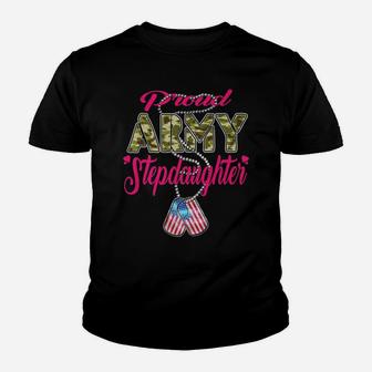Mens Proud Army Stepdaughter Us Flag Camo Dog Tag Military Family Youth T-shirt | Crazezy