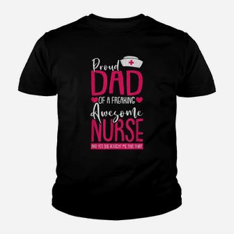 Mens Proud Dad Of A Nurse Funny Daddy Papa Pops Father Men Gift Youth T-shirt | Crazezy