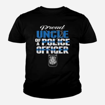 Mens Proud Uncle Of A Police Officer - Thin Blue Line Cop Family Youth T-shirt | Crazezy