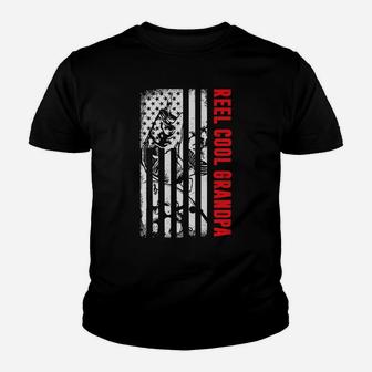 Mens Reel Cool Grandpa Fishing Shirt Patriotic American Flag Usa Youth T-shirt | Crazezy