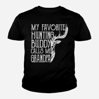 Mens Retro My Favorite Hunting Buddy Calls Me Grandpa Deer Hunter Youth T-shirt | Crazezy