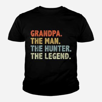 Mens Retro Style Funny Grandpa The Man Duck Deer Hunting Legend Youth T-shirt | Crazezy