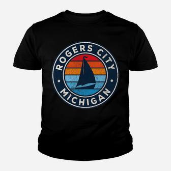 Mens Rogers City Michigan Mi Vintage Sailboat Retro 70S Youth T-shirt | Crazezy