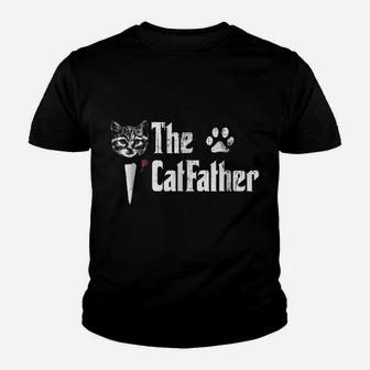 Mens The Catfather Funny Father's Day Gift For Cat Daddy Youth T-shirt | Crazezy
