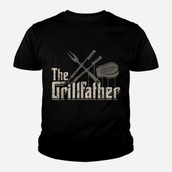 Mens The Grillfather Bbq Grill Smoker Vintage Barbecue Gifts Chef Youth T-shirt | Crazezy