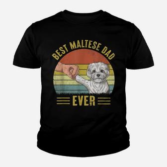 Mens Vintage Best Maltese Dog Dad Ever Fist Bump Funny Dog Lover Youth T-shirt | Crazezy