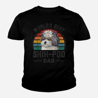 Mens World's Best Shih-Poo Dad Vintage Dog Dad Youth T-shirt | Crazezy