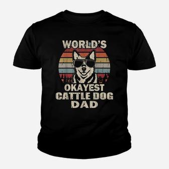 Mens World's Okayest Cattle Dog Dad Vintage Retro Youth T-shirt | Crazezy