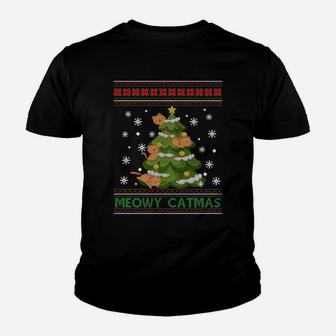 Meowy Catmas Christmas Tree Merry Xmas Cat Lovers Sweatshirt Youth T-shirt | Crazezy