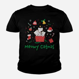 Meowy Catmas Cute Christmas Cat Lover Kitties Xmas Youth T-shirt | Crazezy