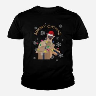Meowy Catmas Siamese Cat Lovers Cat In A Box Xmas Present Youth T-shirt | Crazezy