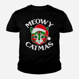 Meowy Catmas Ugly Christmas Cat Elf Christmas Pajama Youth T-shirt | Crazezy