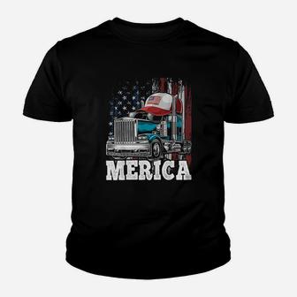 Merica Trucker American Flag Trucker Hat Youth T-shirt | Crazezy