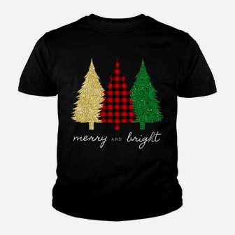 Merry And Bright Red Gold Green Christmas Trees Youth T-shirt | Crazezy CA