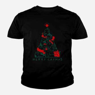 Merry Catmas Cat Christmas Tree Xmas Decorations Sweatshirt Youth T-shirt | Crazezy UK