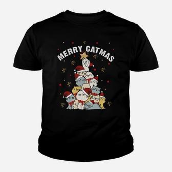 Merry Catmas Cat Mountain Christmas Tree Not Ugly Sweater Sweatshirt Youth T-shirt | Crazezy