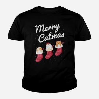 Merry Catmas Christmas Cats In Socks Kitty Cat Lover Gift Youth T-shirt | Crazezy