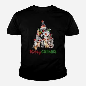 Merry Catmas Christmas Shirt For Cat Lovers Kitty Xmas Tree Sweatshirt Youth T-shirt | Crazezy AU