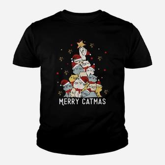 Merry Catmas Christmas Tree Winter Cats Santa Cat Lover Cute Youth T-shirt | Crazezy CA