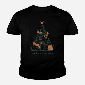 Merry Catmas Funny Cats Christmas Tree Xmas Gift Youth T-shirt | Crazezy CA