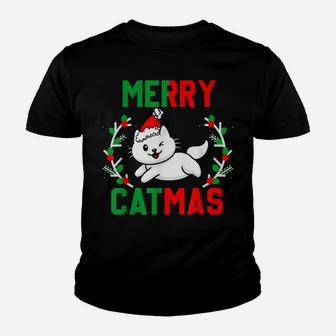 Merry Catmas Funny Pun For Cat Lovers Youth T-shirt | Crazezy