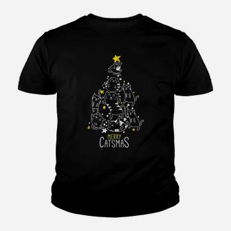 Merry Catsmas Tree Funny Xmas Christmas Gifts Cat Lovers Youth T-shirt | Crazezy