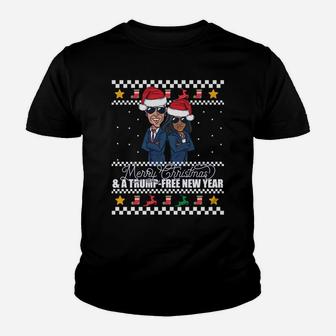 Merry Christmas & A Trump-Free New Year Ugly Xmas Sweater Sweatshirt Youth T-shirt | Crazezy