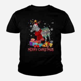 Merry Christmas Cute Christmas Lights Santa Reindeer Zebra Youth T-shirt | Crazezy CA