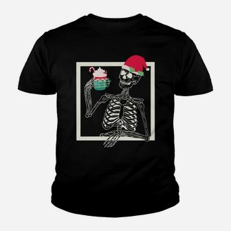 Merry Christmas Funny Santa Hat Christmas Drink Skeleton Sweatshirt Youth T-shirt | Crazezy CA