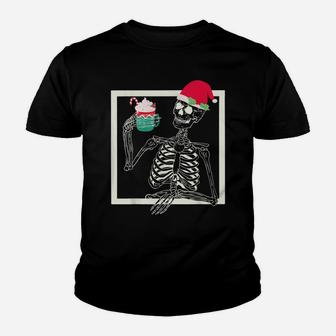Merry Christmas Funny Santa Hat Christmas Drink Skeleton Youth T-shirt | Crazezy DE