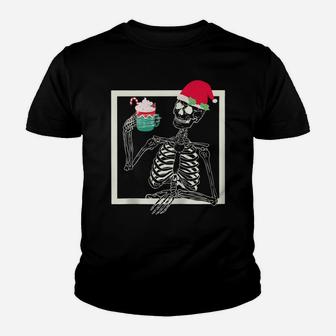 Merry Christmas Funny Santa Hat Christmas Drink Skeleton Zip Hoodie Youth T-shirt | Crazezy