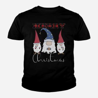 Merry Christmas - Gnomes & Coffee Lover Red Plaid Christmas Sweatshirt Youth T-shirt | Crazezy