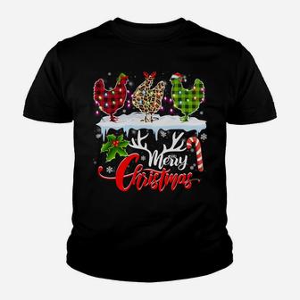 Merry Christmas Three Chicken Buffalo Leopard Red Plaid Youth T-shirt | Crazezy DE