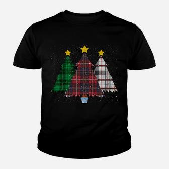 Merry Christmas Trees With Buffalo Plaid Xmas Light Gift Sweatshirt Youth T-shirt | Crazezy