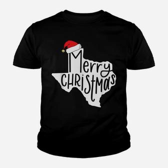 Merry Christmas Y'all Texas State Map Funny Santa Hat Gift Youth T-shirt | Crazezy AU