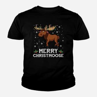 Merry Christmoose Christmas Moose Funny Xmas Sweatshirt Youth T-shirt | Crazezy