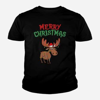 Merry Christmoose Christmas Xmas Moose Santa Hat Moose Sweatshirt Youth T-shirt | Crazezy AU