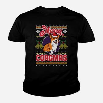Merry Corgmas Ugly Christmas Corgi Dog Sweatshirt Youth T-shirt | Crazezy