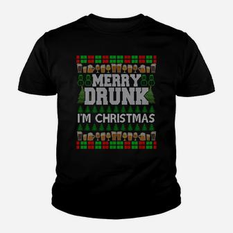 Merry Drunk I'm Christmas Beer Drinking Ugly Xmas Sweatshirt Youth T-shirt | Crazezy CA