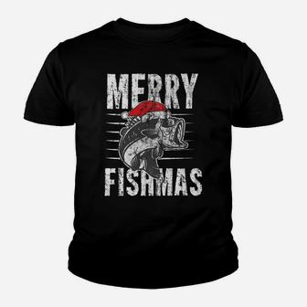Merry Fishmas Funny Christmas Fishing Distressed Gift Youth T-shirt | Crazezy DE