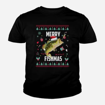 Merry Fishmas Ugly Christmas Bass Santa Hat Christmas Pajama Sweatshirt Youth T-shirt | Crazezy CA