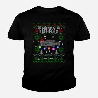 Merry Fishmas Ugly Christmas Fishing Gifts Large Mouth Bass Sweatshirt Youth T-shirt | Crazezy CA