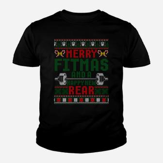 Merry Fitmas And A Happy New Rear Christmas Fitness Workout Sweatshirt Youth T-shirt | Crazezy