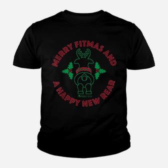 Merry Fitmas And A Happy New Rear Funny Holiday Workout Youth T-shirt | Crazezy