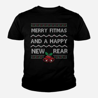 Merry Fitmas And A Happy New Rear Workout Ugly Christmas Sweatshirt Youth T-shirt | Crazezy